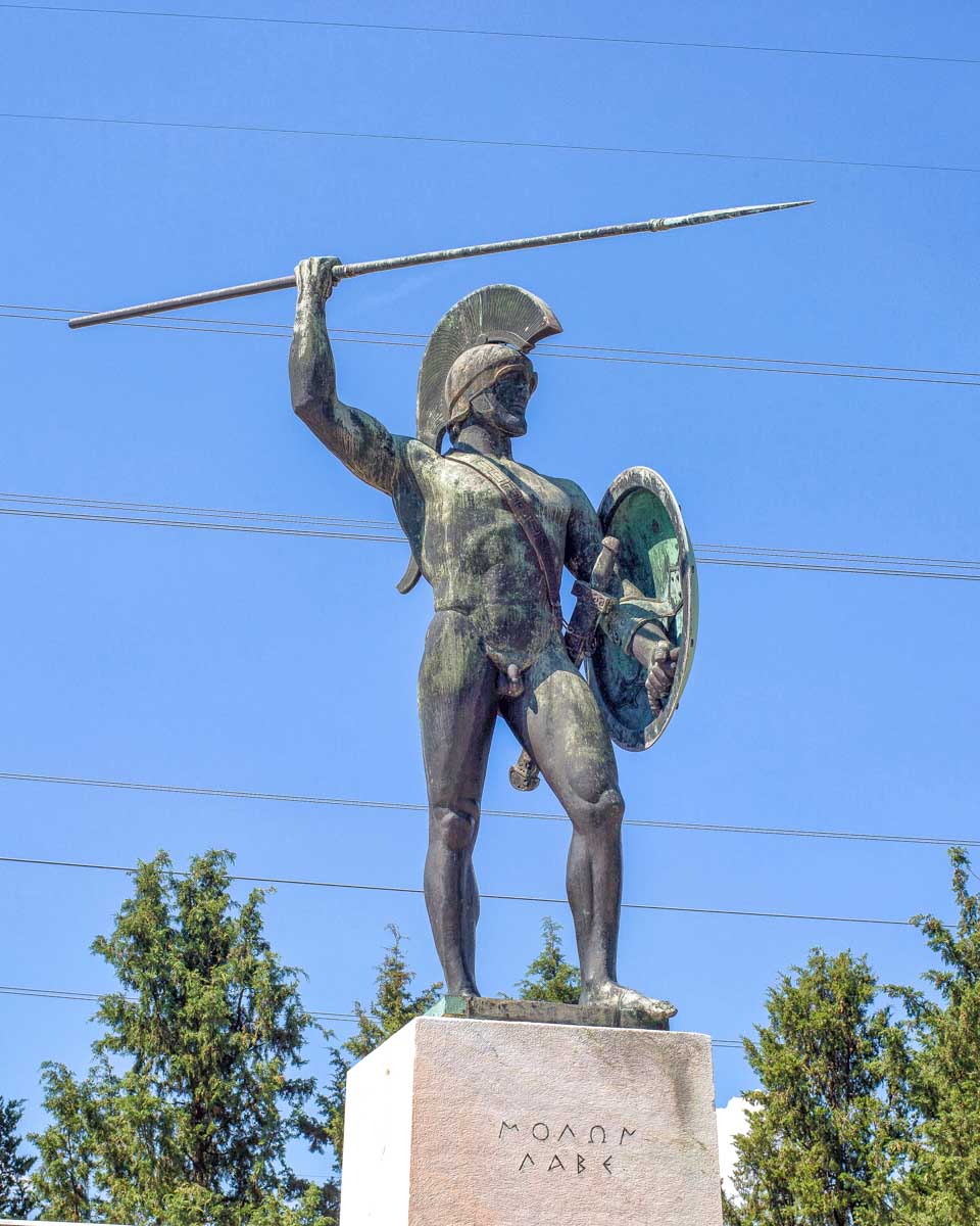A monument to the 300 spartans seen on a tour to Delphi from Athens