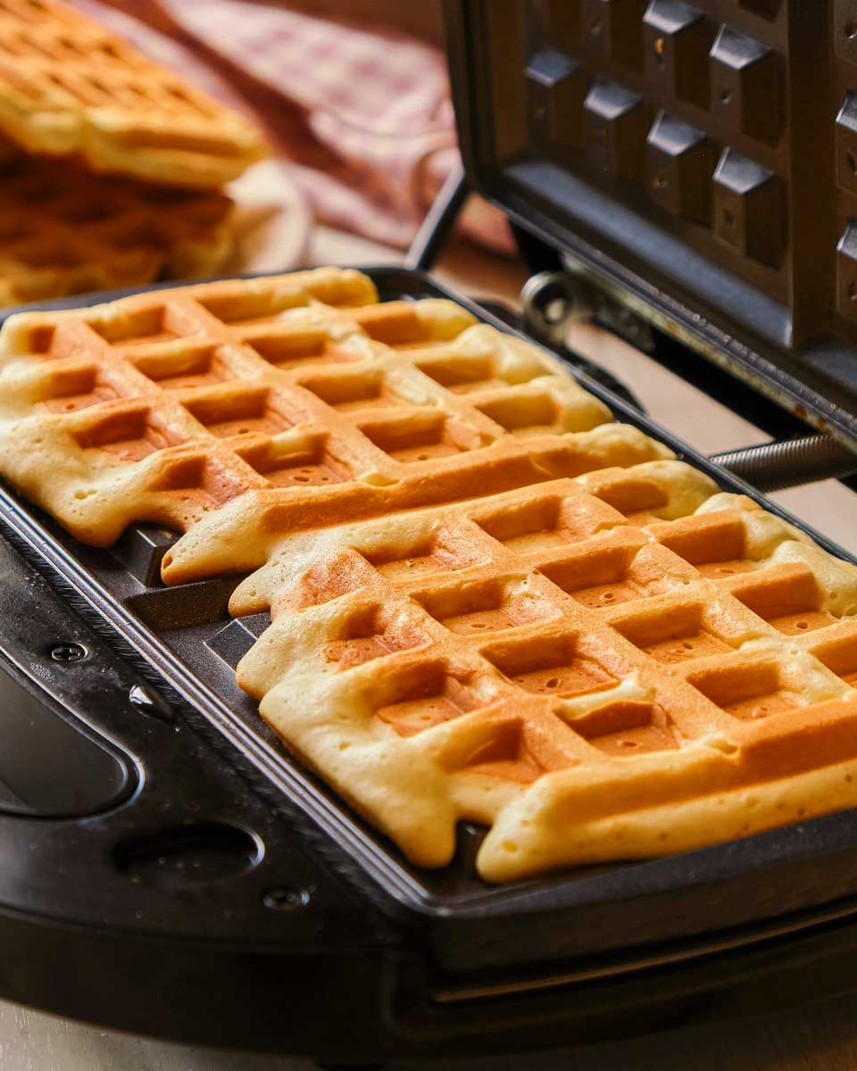 A-waffle cooking and beer drinking class in Bruges Belgium waffles in a skillet