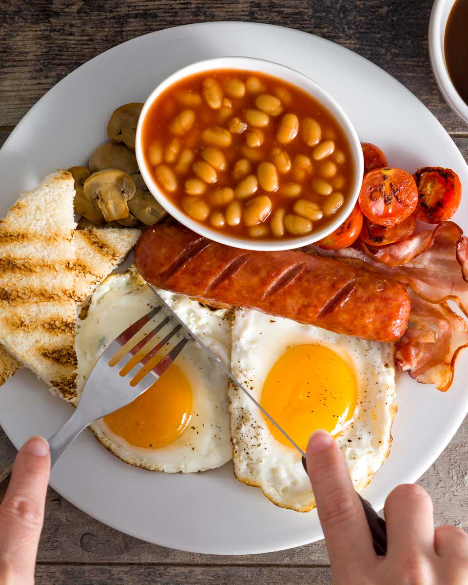 An english breakfast eaten in London England UK