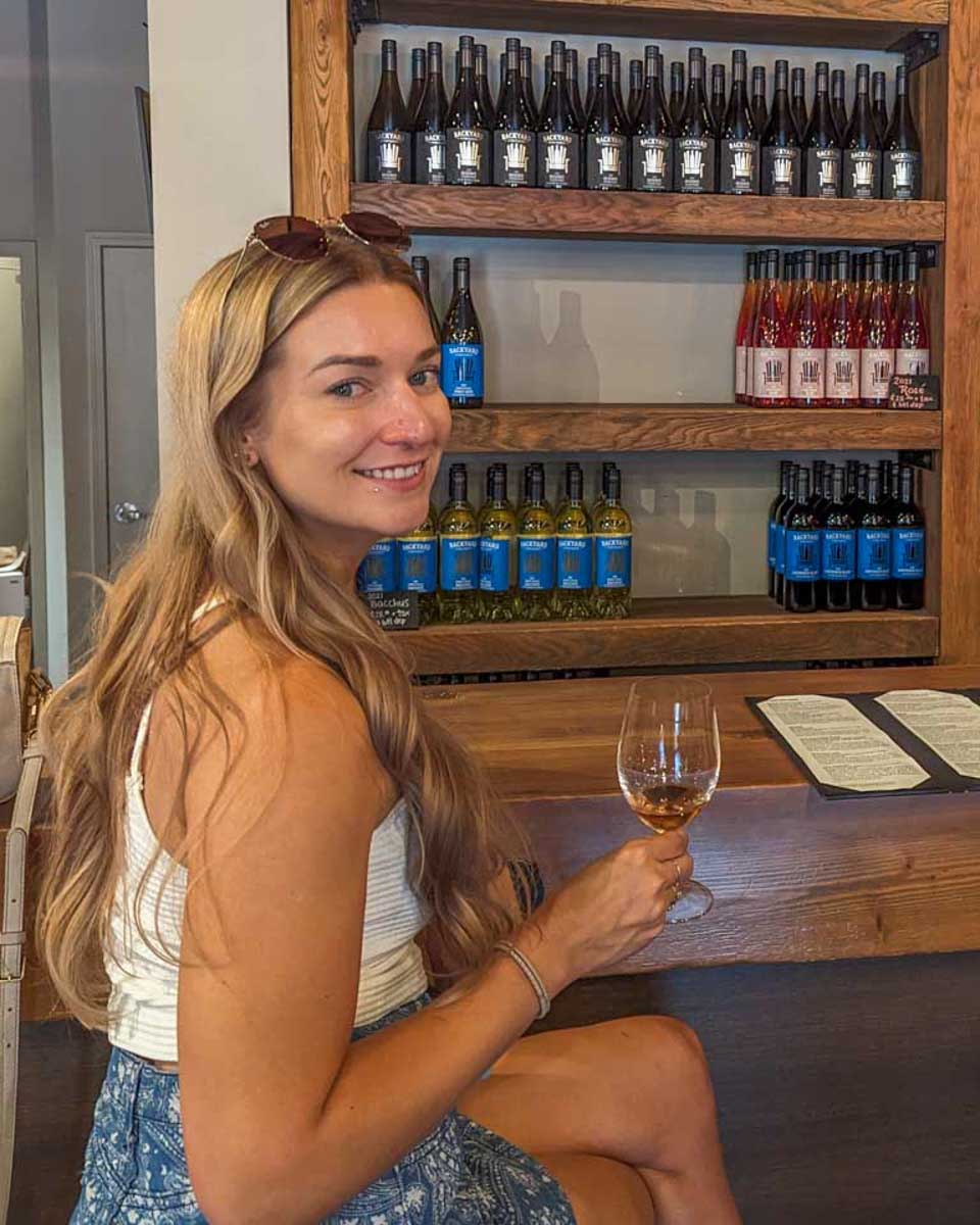 Bailey-tastes-wine-on-a-Beaujolais-land rover-tour-from-Lyon-France