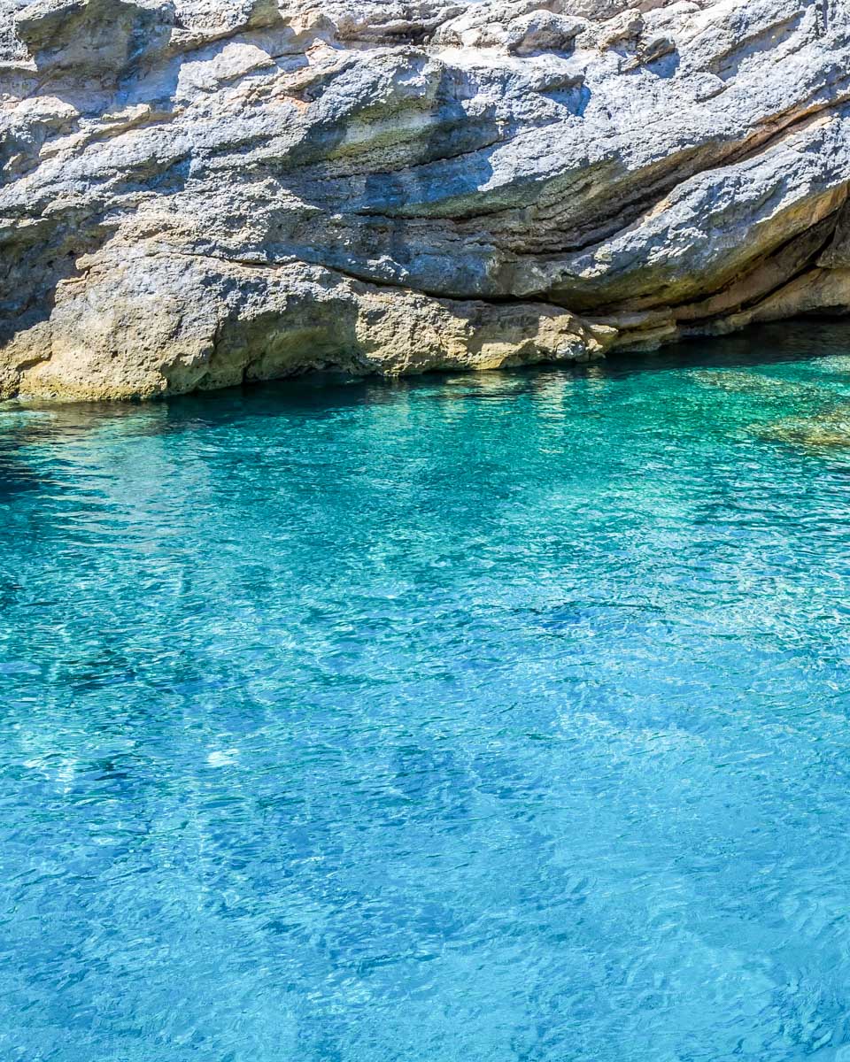 Blue water seen on a day cruise from Naxos Greece