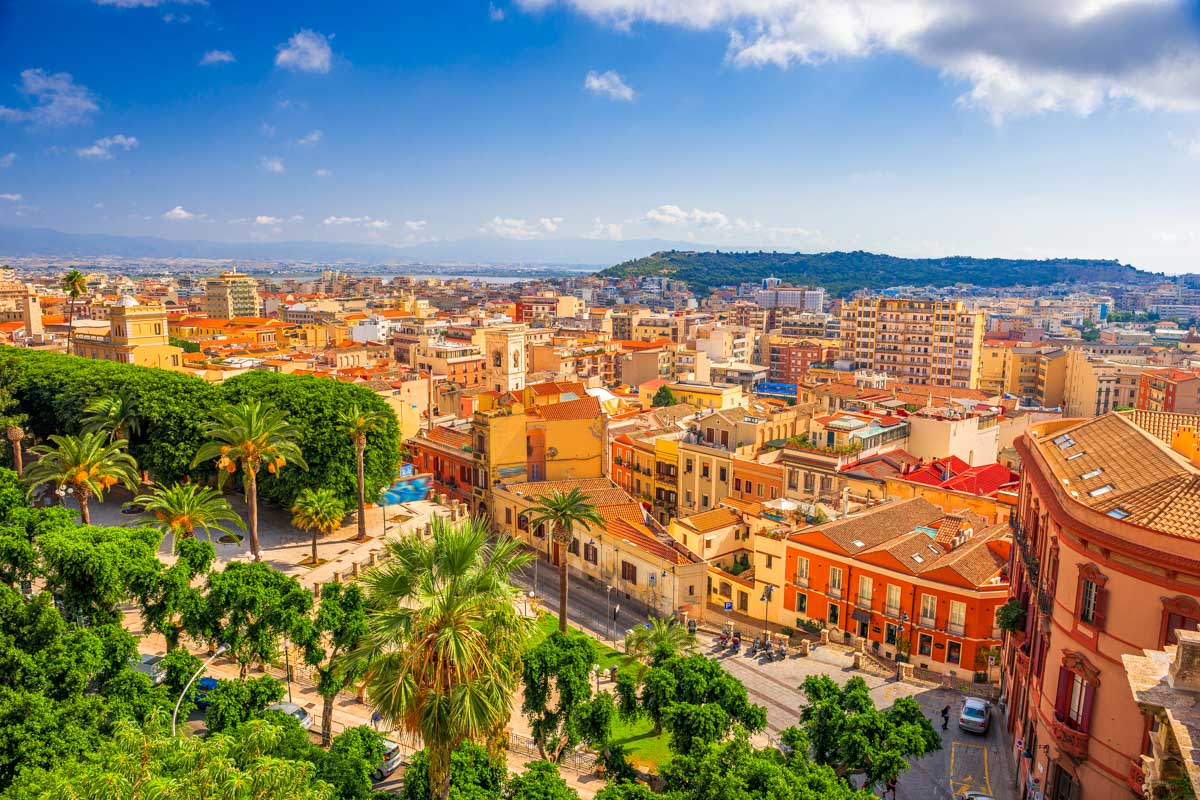 Cagliari, Sardinia, Italy cityscape from above in the morning