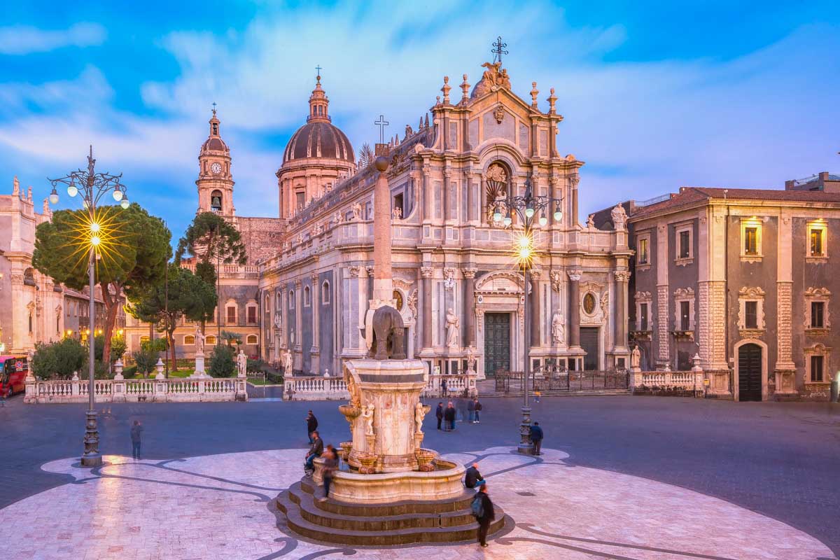 Catania Cathedral at night, Sicily, Italy