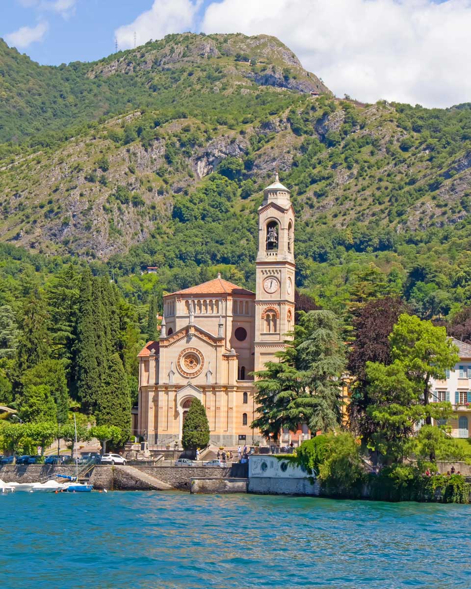 Cernobbio town on Lake Como seen from the water Italy