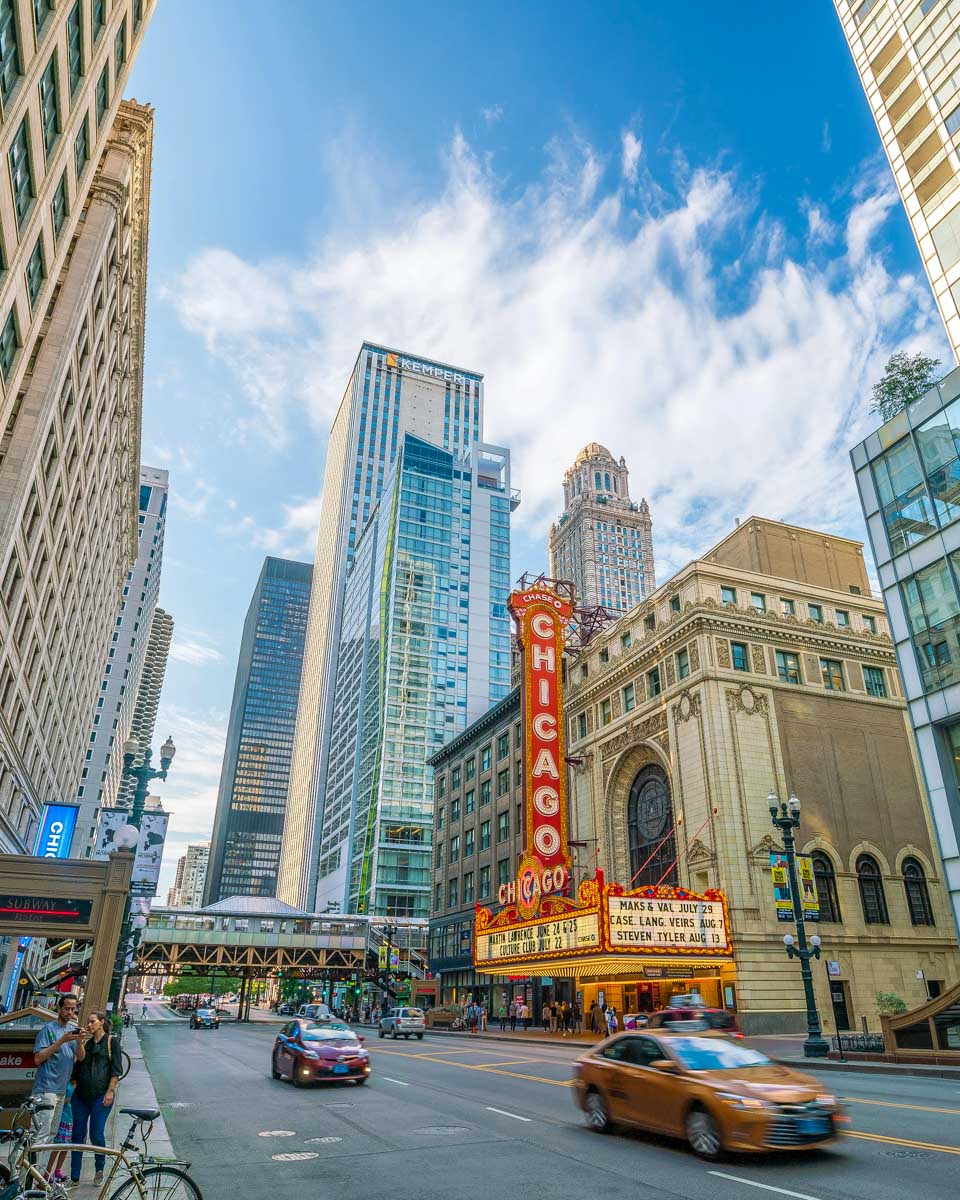 Chicago Theatre seen on a walking tour of Chicago Illinois