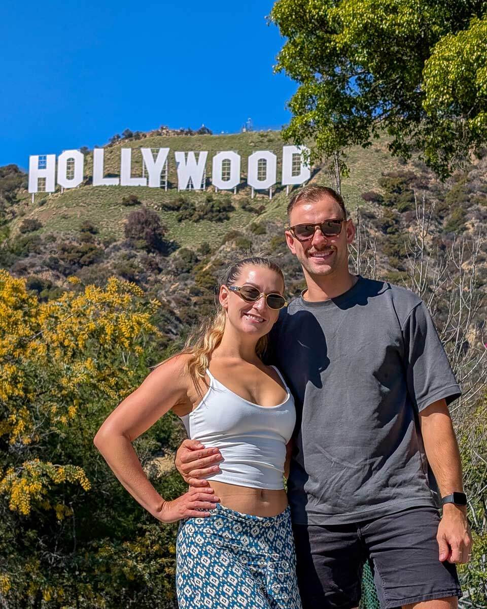 Daniel and Bailey at the Hollywood sign in Los Angeles California United States