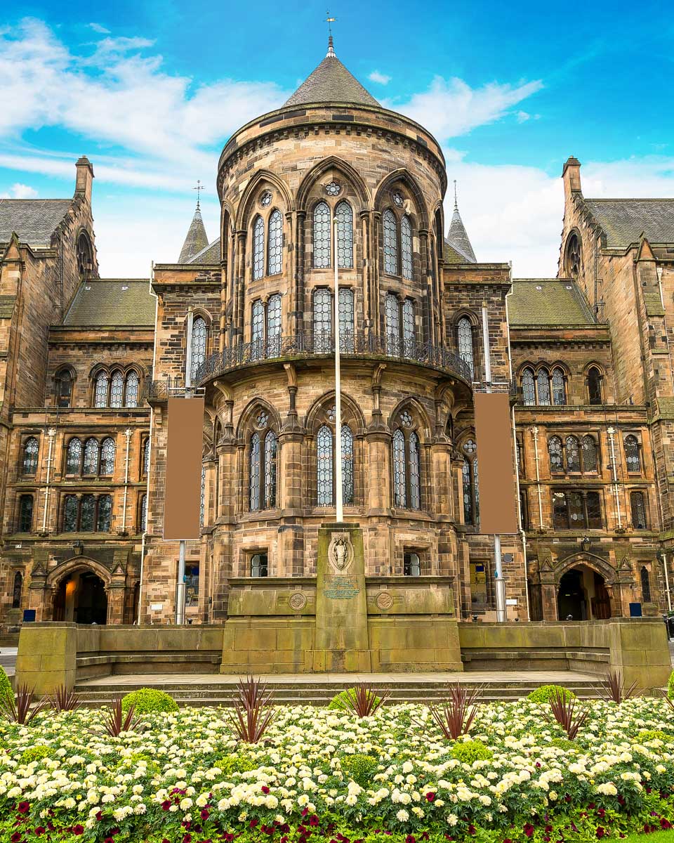 Glasgow University seen on a bike tour in Glasgow Scotland