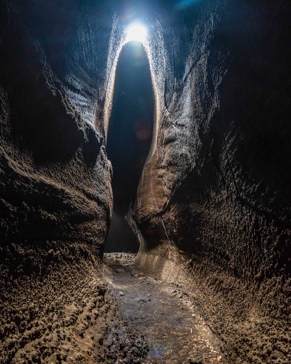 Inside of a lava cave tube near Mt Etna on a tour from Catania Sicily