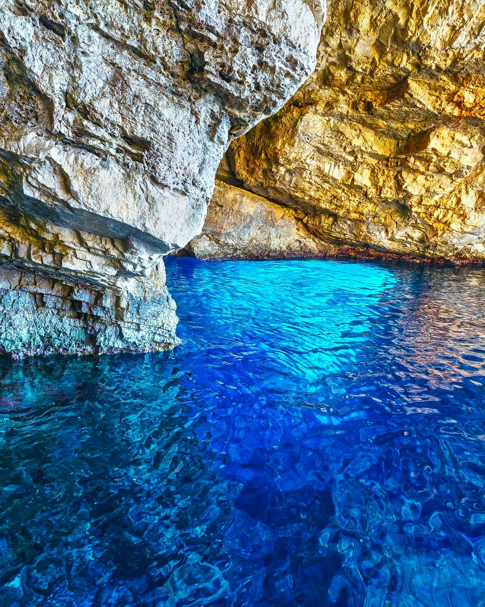 Inside the blue caves in zakynthos Greece