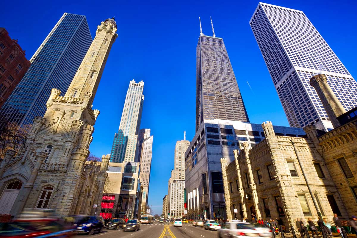 Part of the Magnificent Mile in Chicago Illinois seen on a sunny day