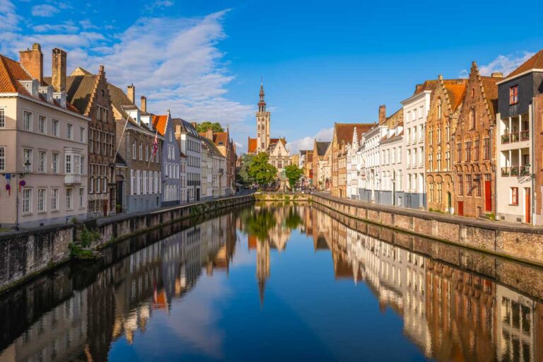 Scenic canal in Bruges Belgium