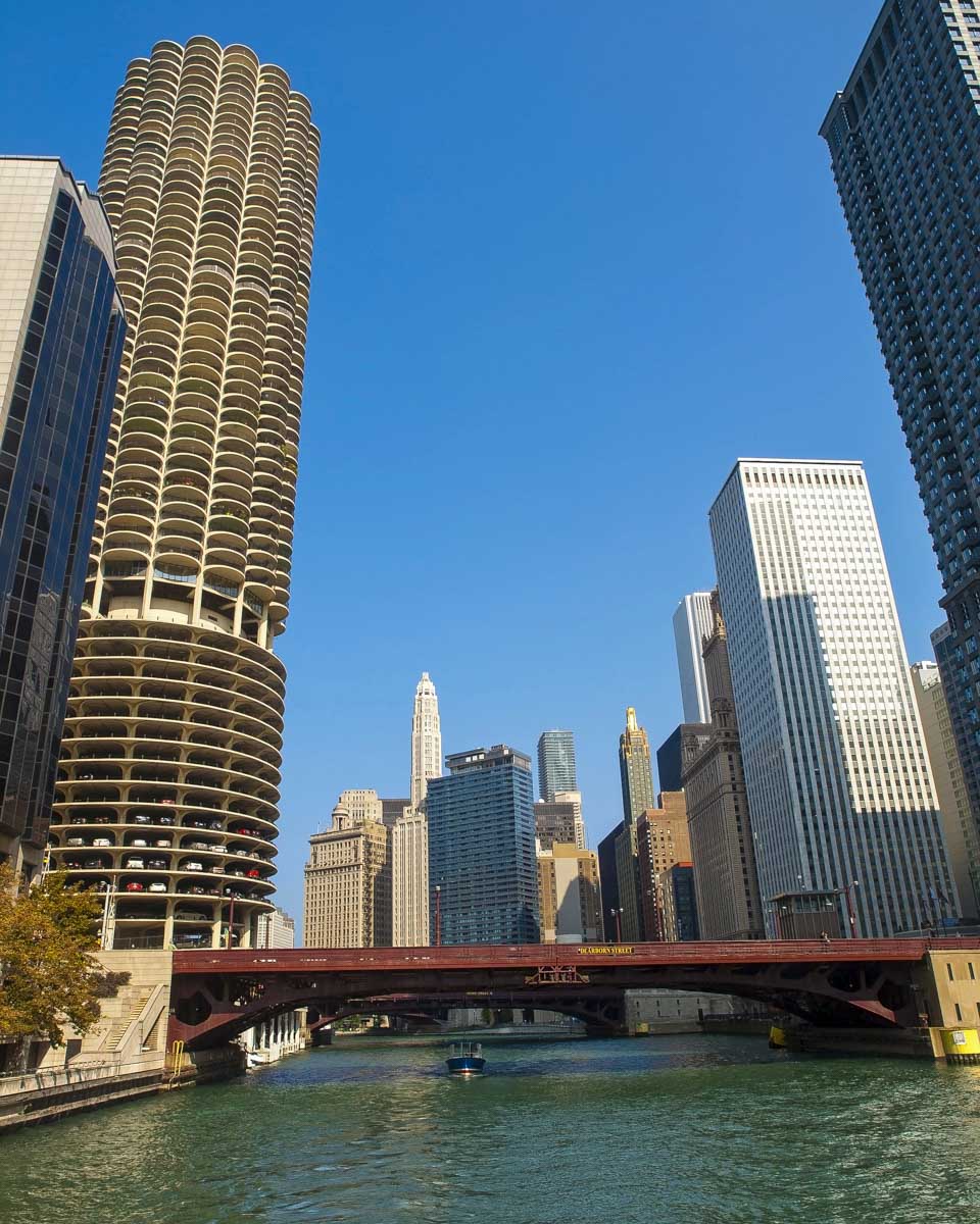 Some buildings seen on a cruise down the Chicago River Illinois