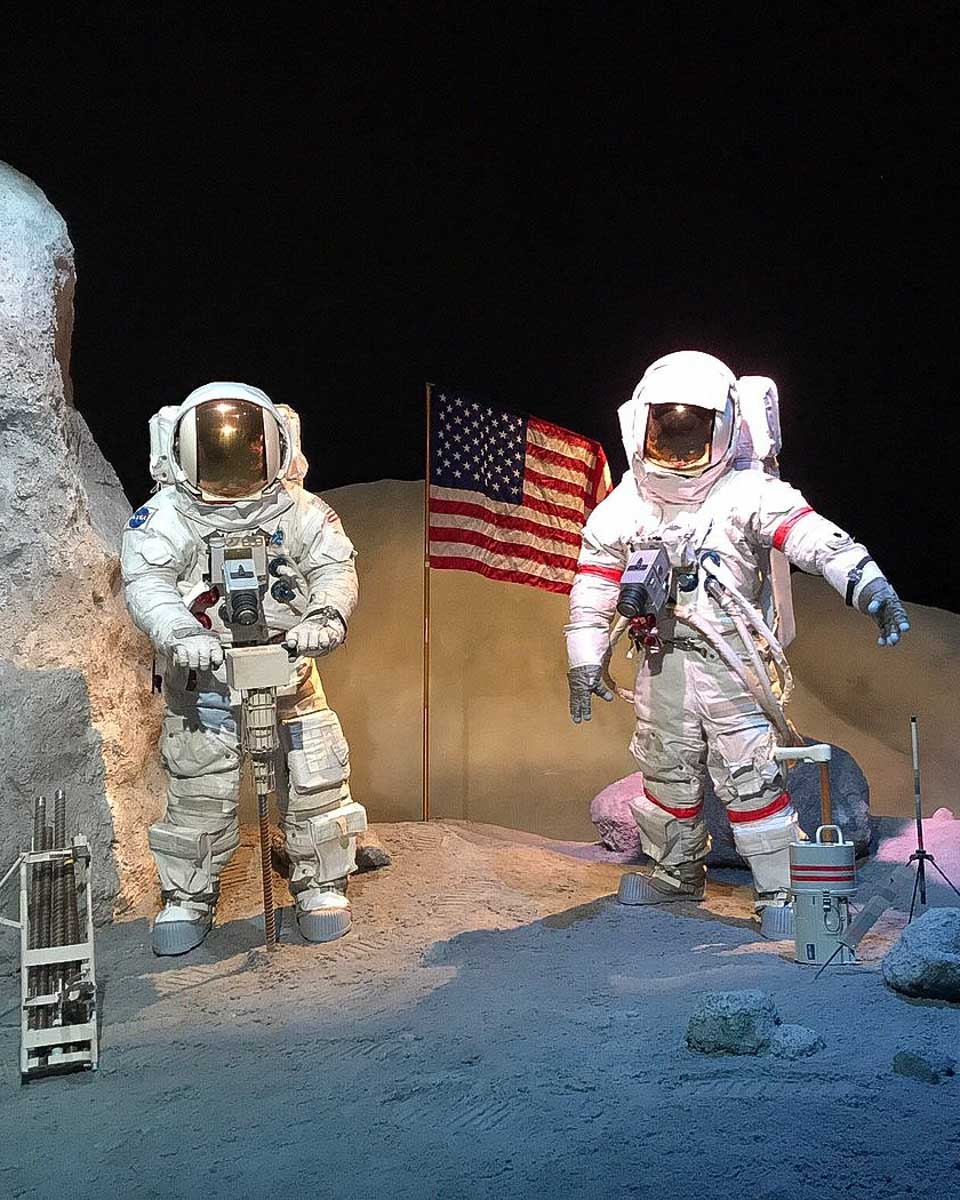 Space Center Houston astronaut suits seen on a tour from Houston Texas at the nasa space center