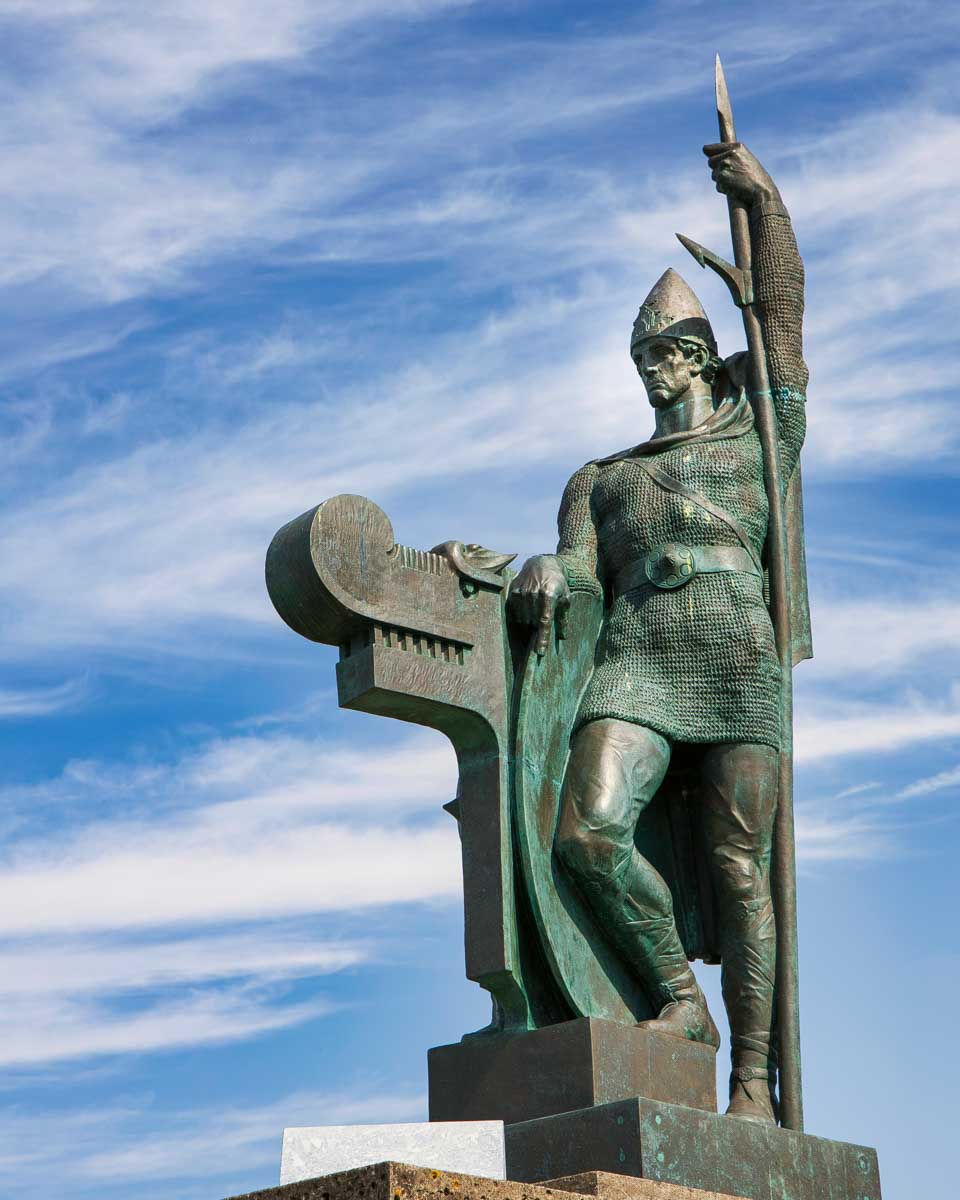 Statue of Ingólfur Arnason seen on a walking tour of Reykjavik Iceland