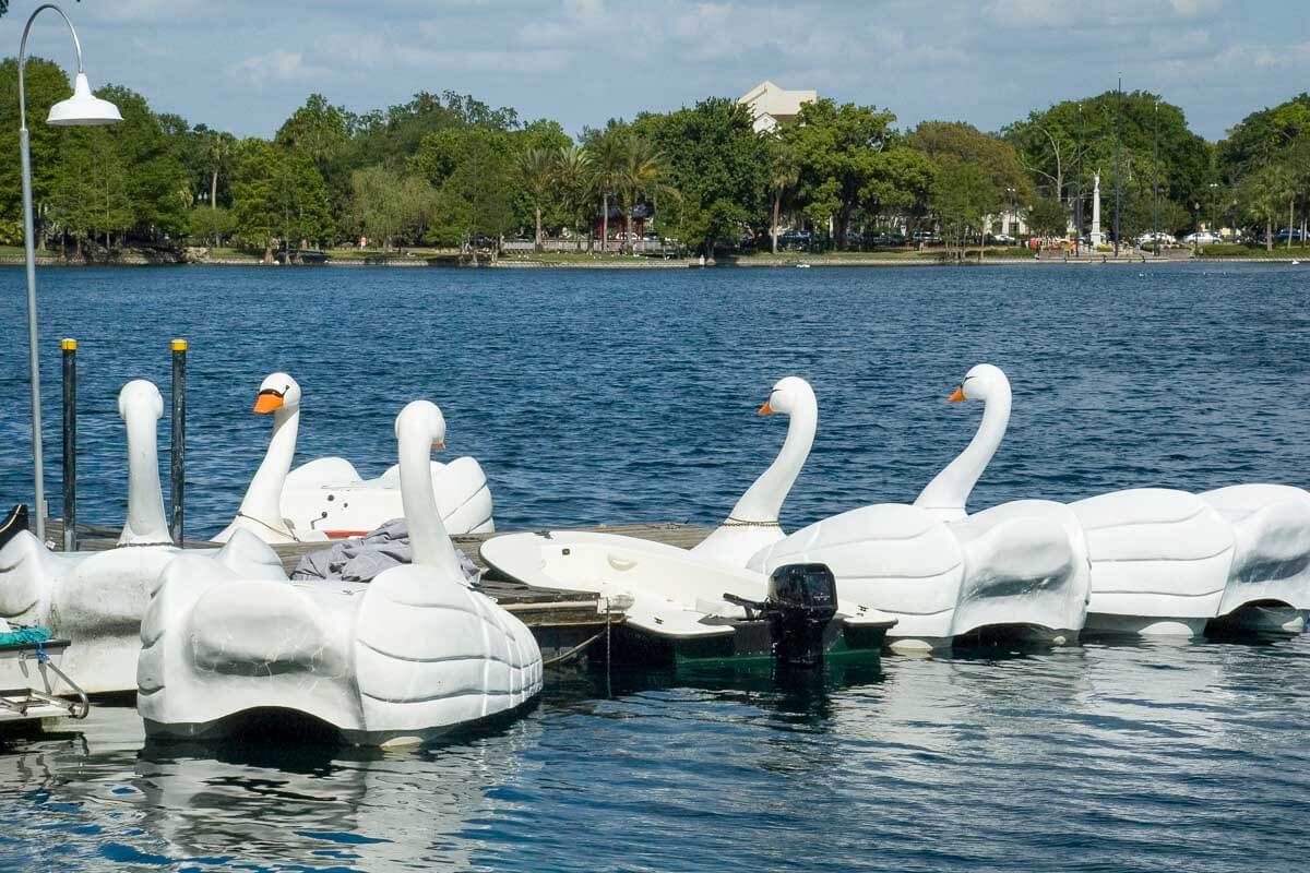 Swan Boats at Lake Eola Park in Orlando Florida