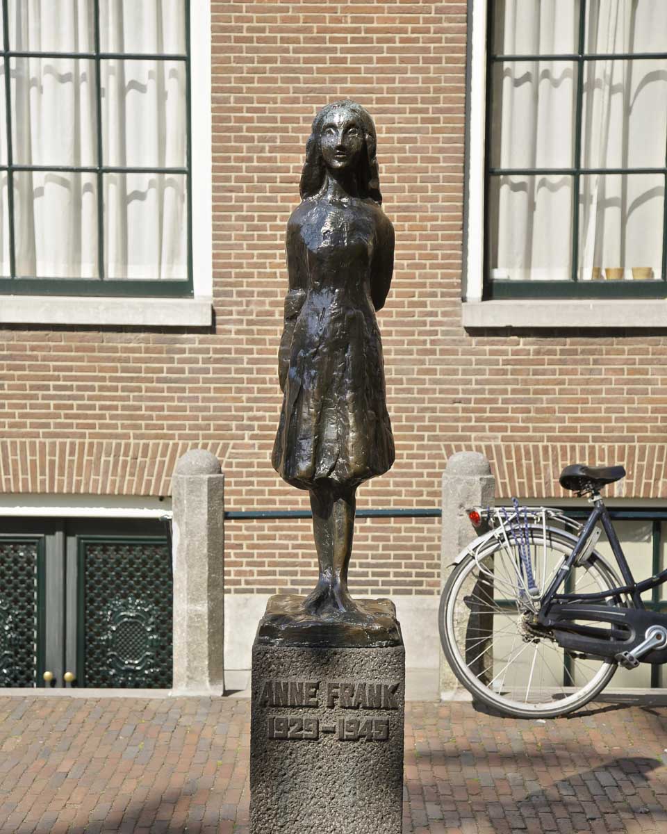 The Anne Frank statue in Amsterdam Netherlands