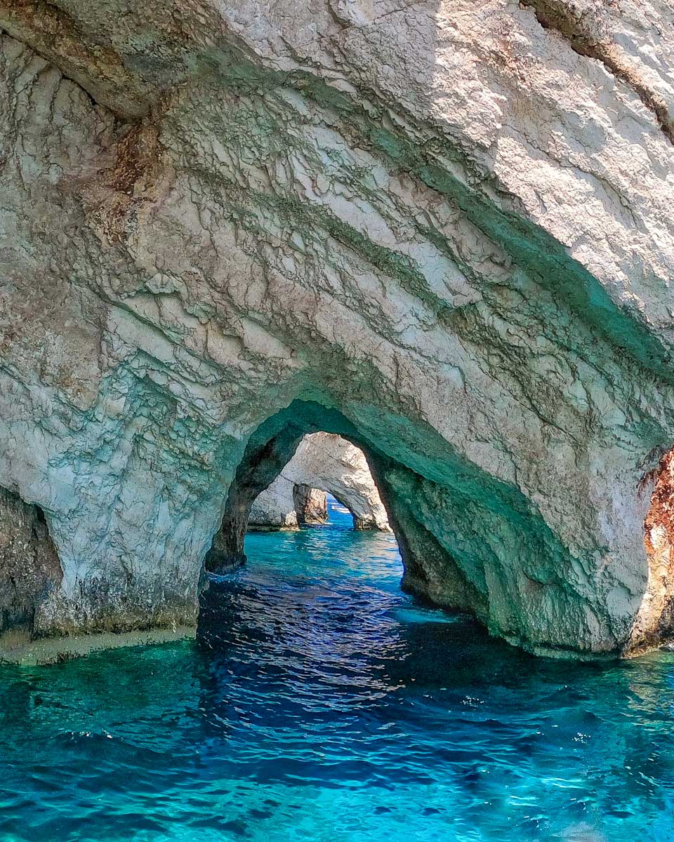 The Blue Caves seen on a private boat tour from Zakynthos Greece