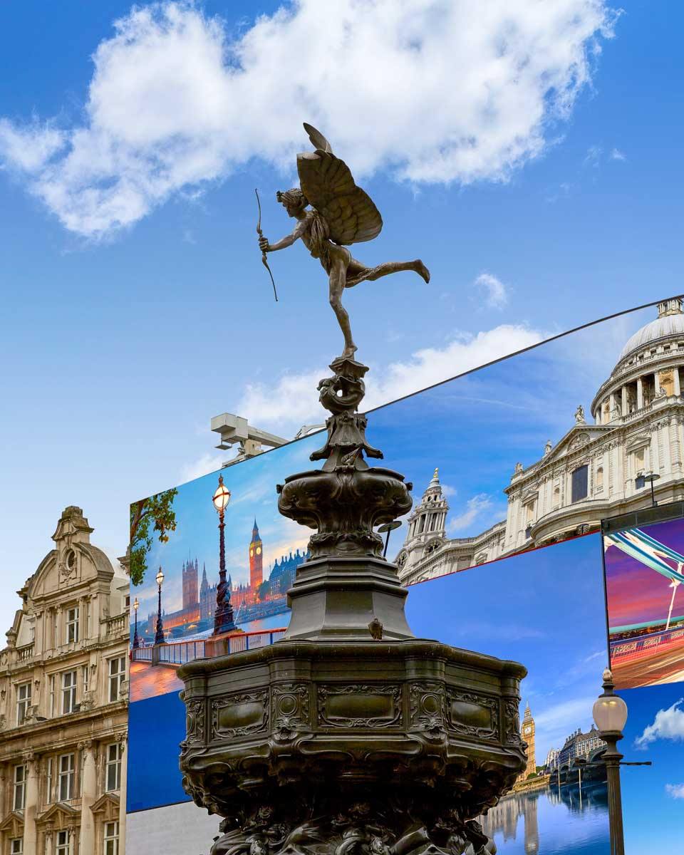 The Eros Statue at Piccadilly Circus London England