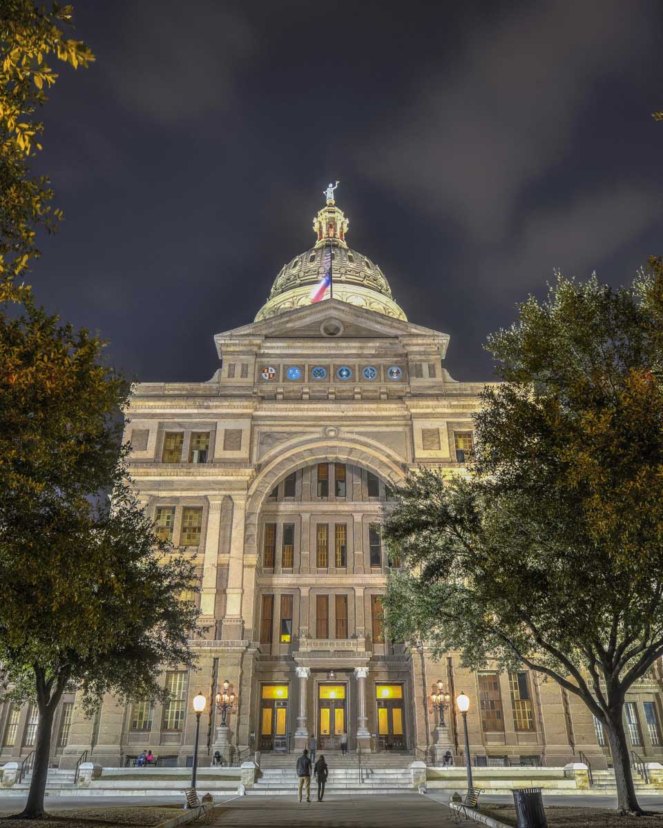 The Texas State Capitol Building at night in Austin Texas on a ghost tour