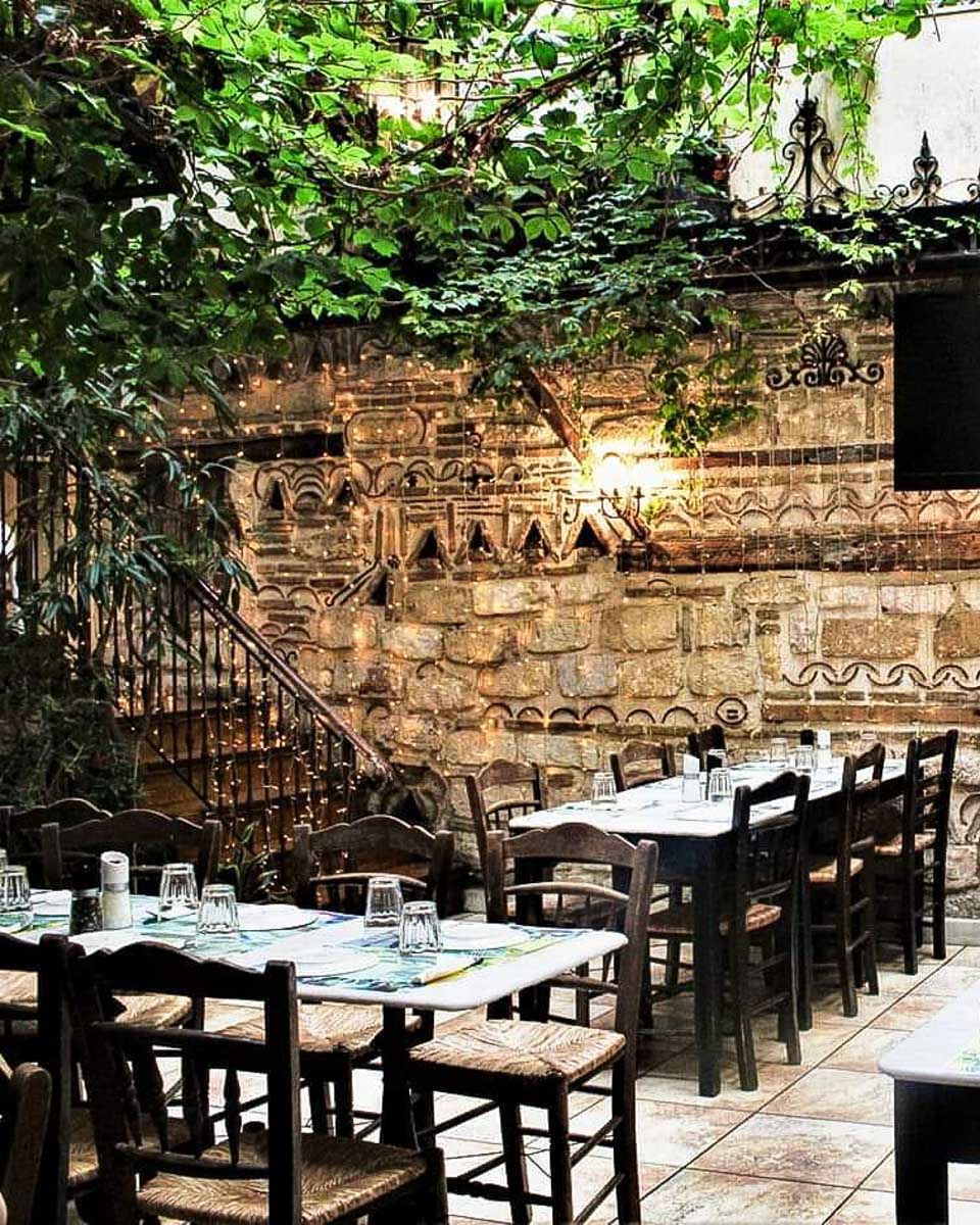 The dining room at the Efcharis restaurant in Athens Greece