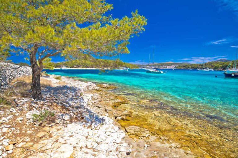 Turquoise beach on Pakleni Islands on a tour from Hvar Croatia
