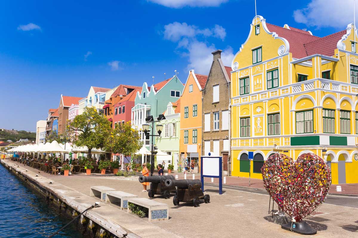 View at pantoon bridge and downtown in Willemstad, Curacao