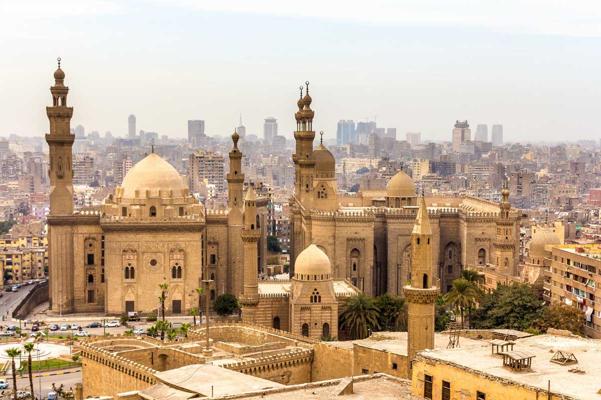 View of the Mosques of Sultan Hassan and Al-Rifai in Cairo Egypt
