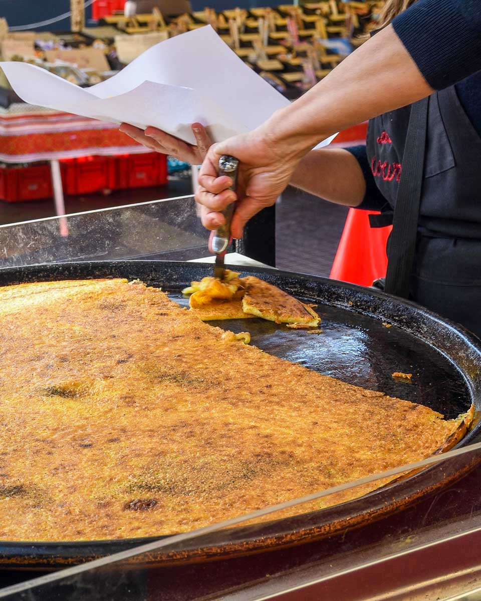 farinata eaten on a food tour in Genoa Italy