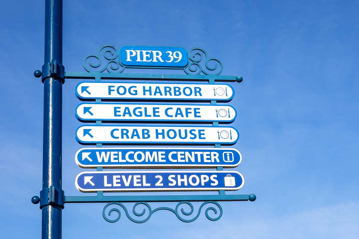 A Pier 39 sign in San Francisco California