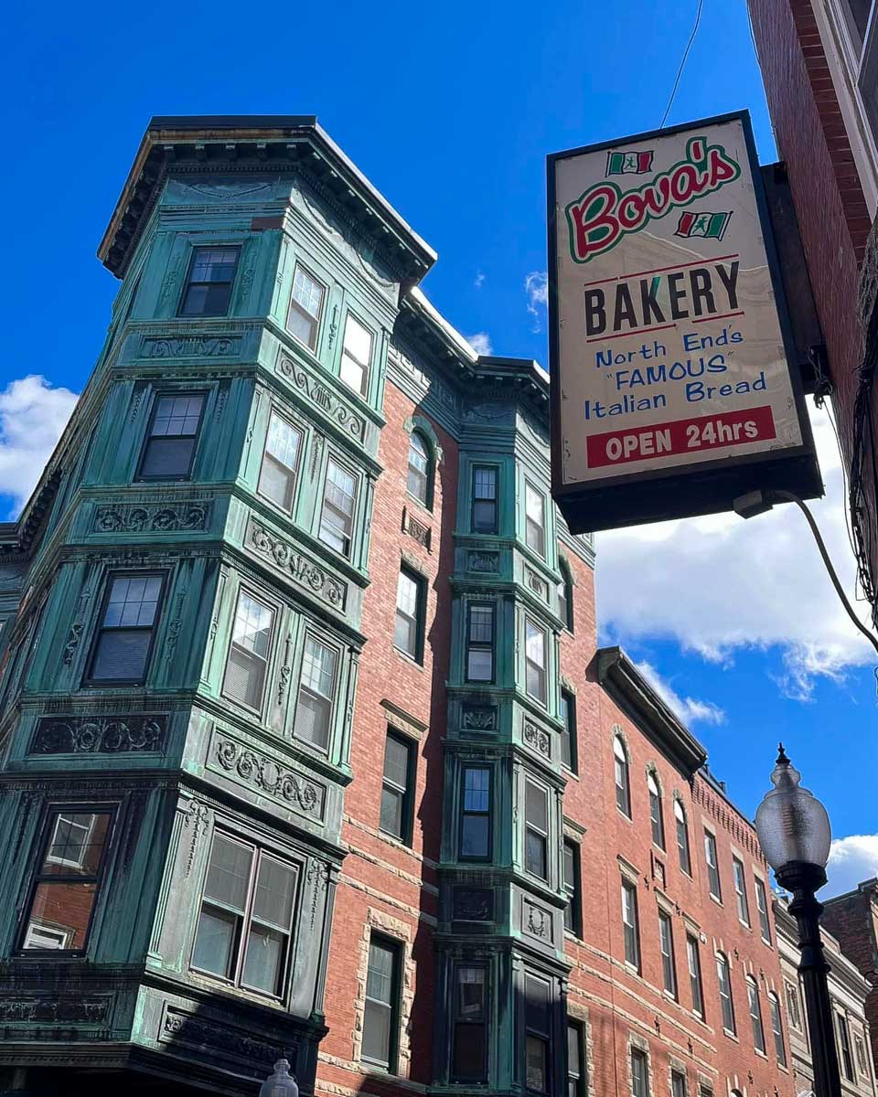 A sign for Italian food in the North End of Boston Massachusetts