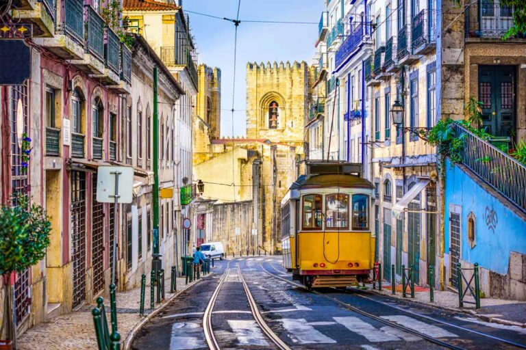 A street car in Lisbon Portugal seen on a sunny day