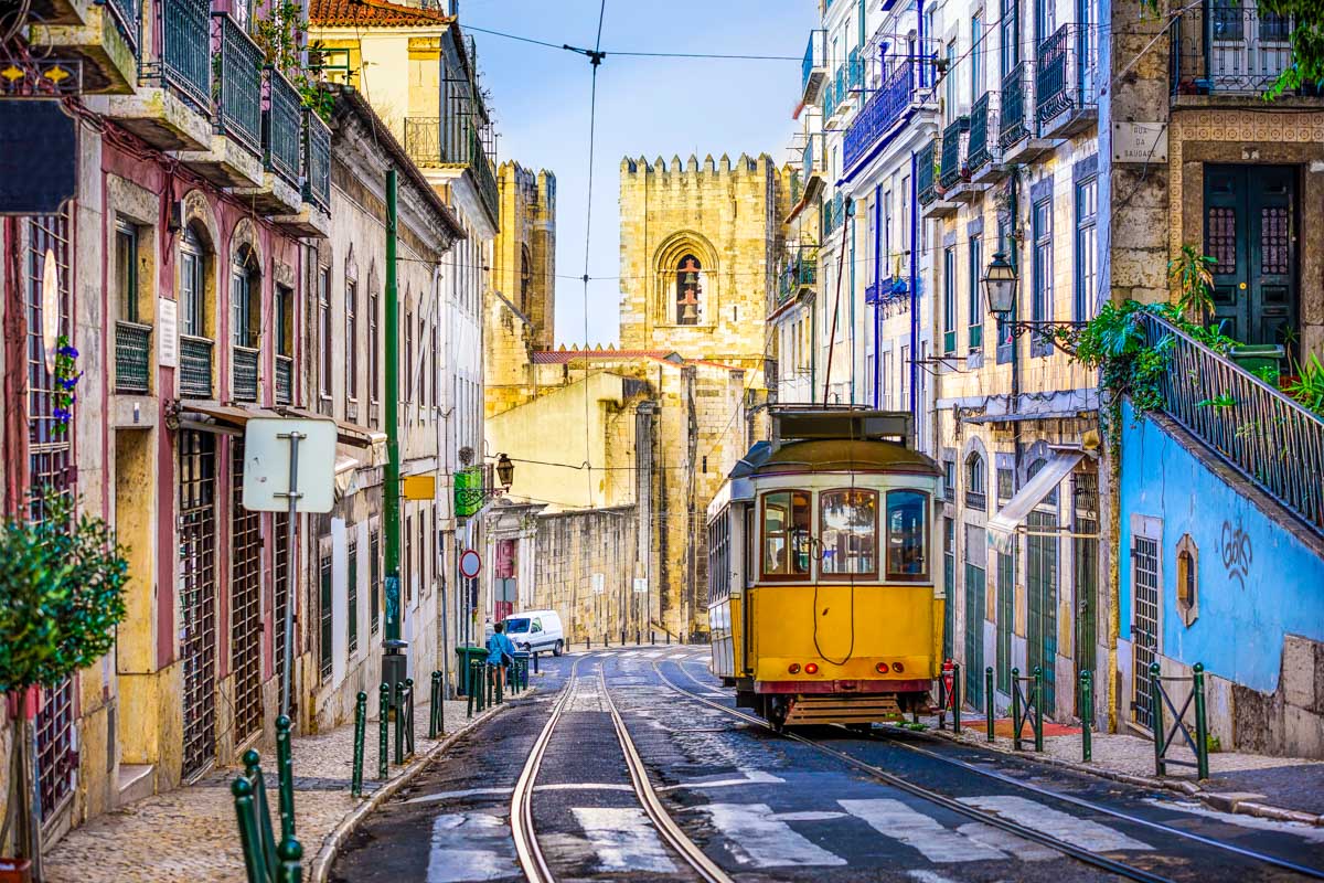 A street car in Lisbon Portugal seen on a sunny day
