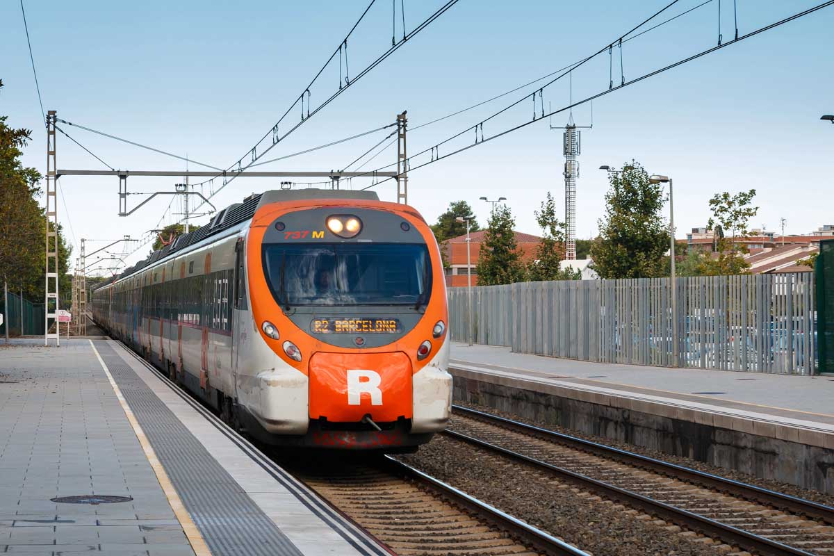A train at the Barcelona Sants Station in Spain
