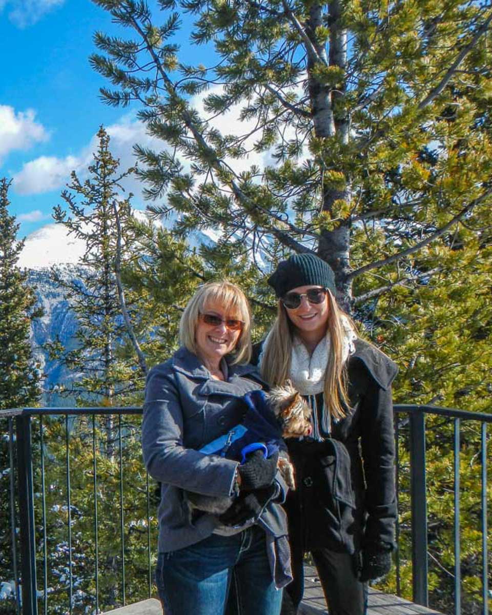 Bailey-and-her-mum-with-their-dog-rex-at-the-top-fo-the-Banff-Gondola