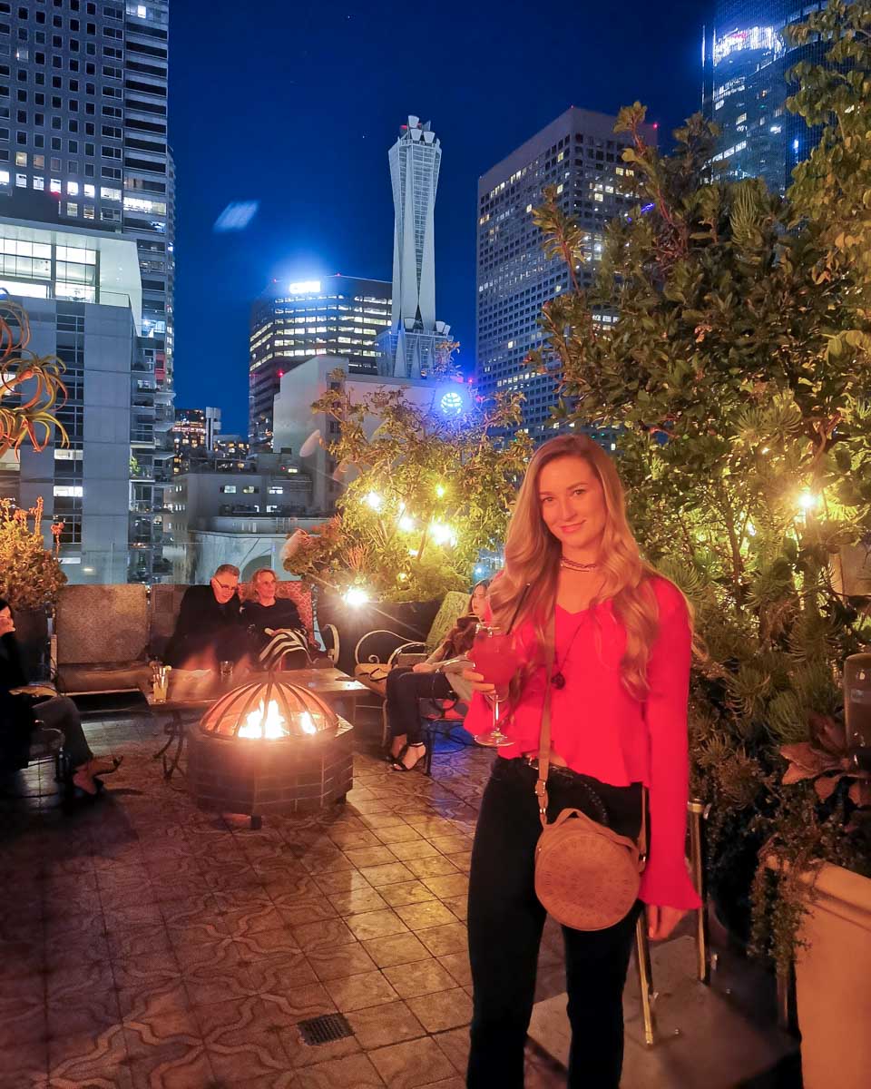 Bailey with a cocktail in Downtown Los Angeles California