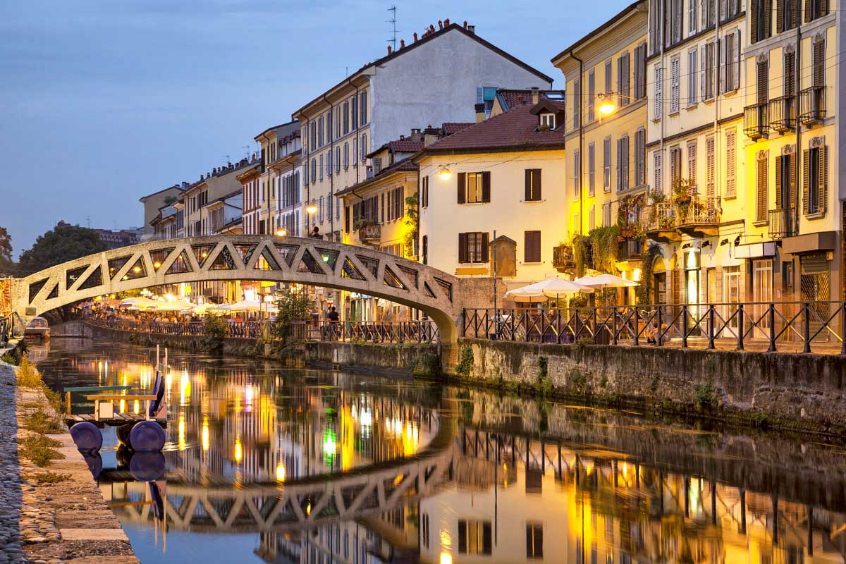 Bridge across the Naviglio Grande canal in Milan Italy