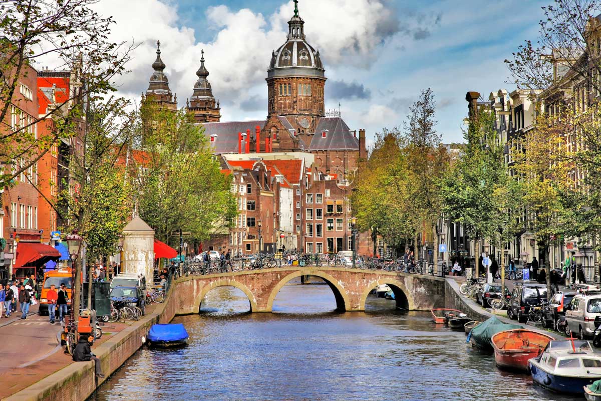 Canals and a cloudy sky seen in Amsterdam Netherlands