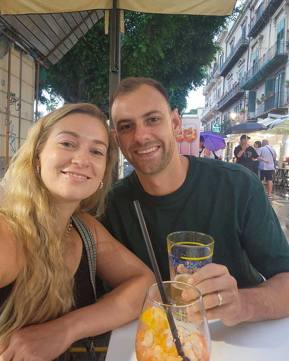 Daniel and Bailey enjoy an Italian aperitivo in the Centro Storico of Naples Italy