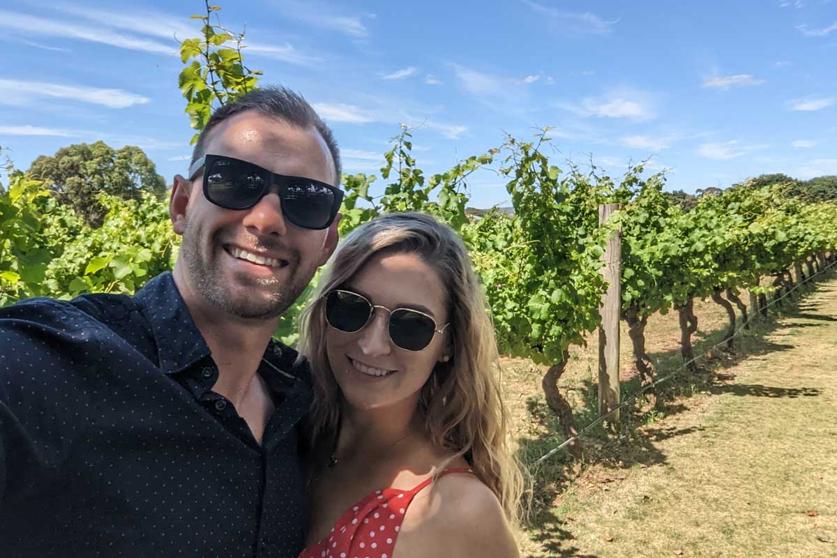Daniel-and-Bailey-take-a-selfie-at-a-vineyard-near-Quebec City Quebec