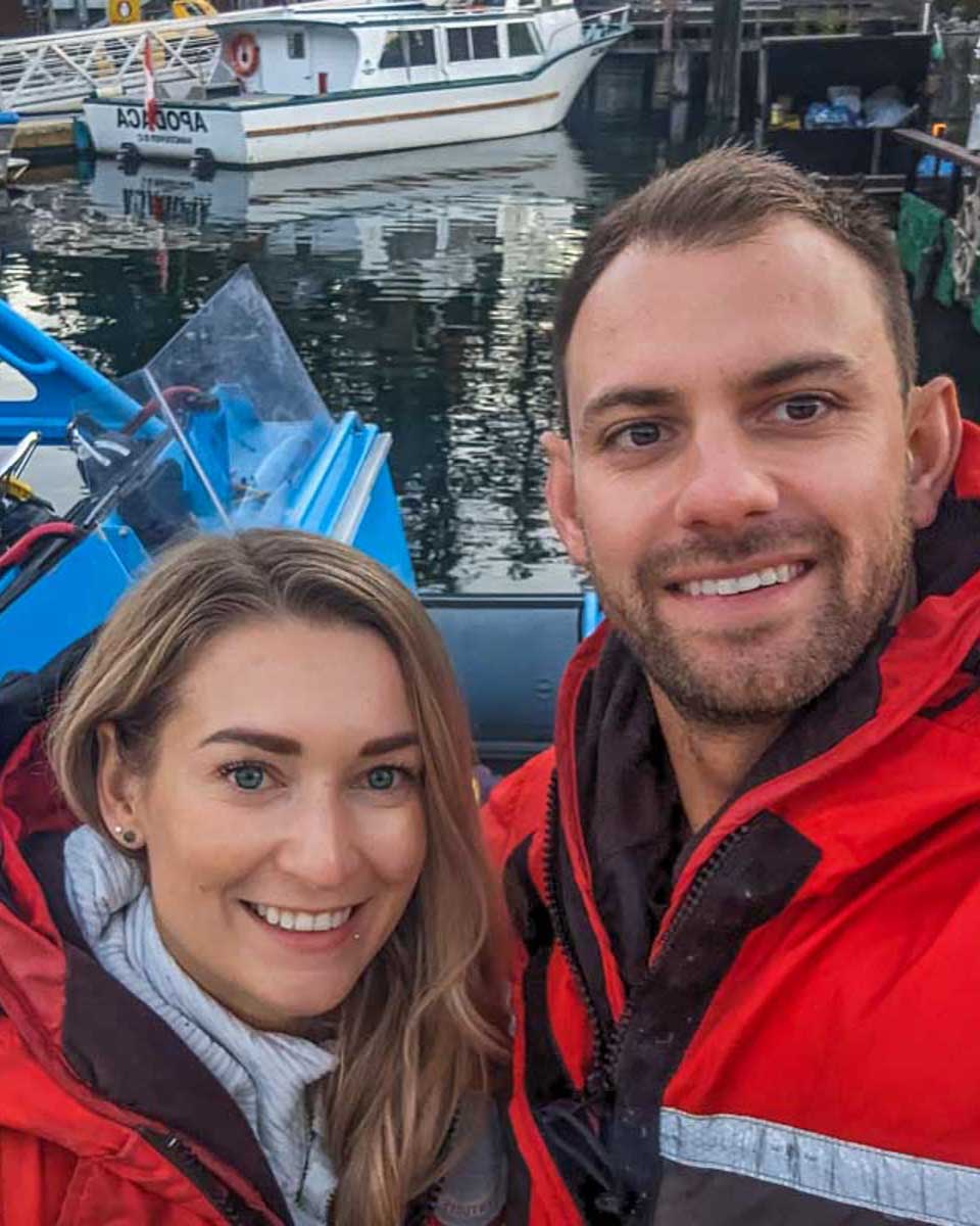 Daniel-and-Bailey-take-a-selfie-while-on-a-zodiac-tour-to-Bowen-Island-from-Vancouver