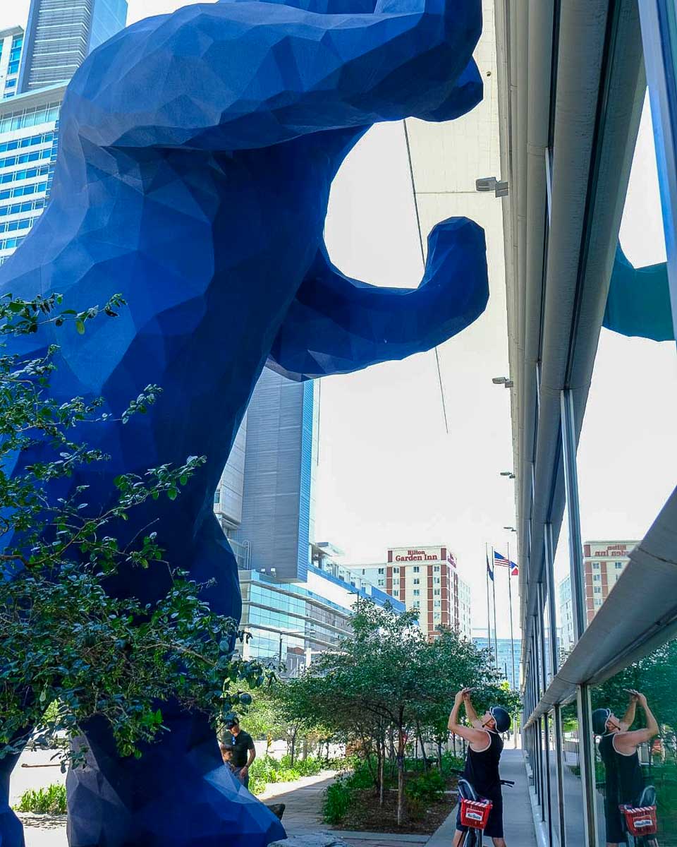 Denver Public Art big blue bear seen on a tour of Denver Colorado