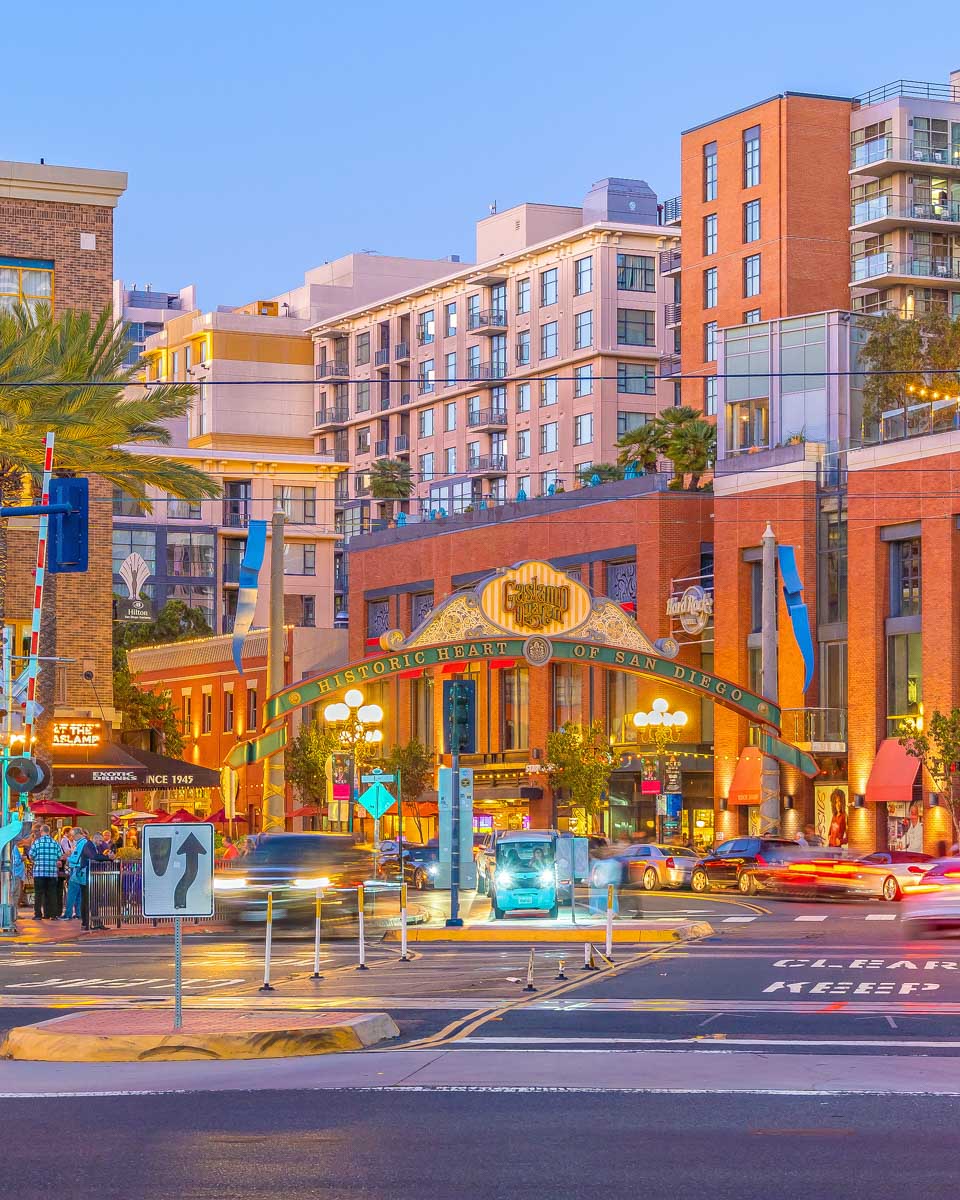 Gaslamp Quarter in San Diego in the evening