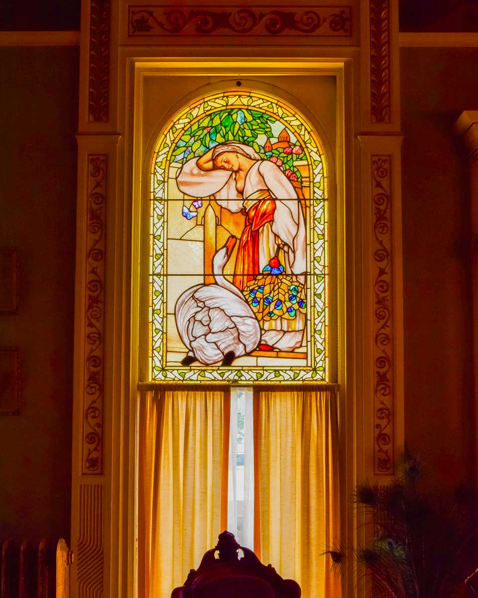 Inside Craigdarroch Castle in Victoria BC stained glass window
