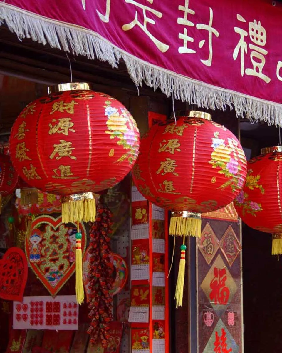 Lanterns-hanging-in-the-street-of-Chinatown-Boston Massachusetts