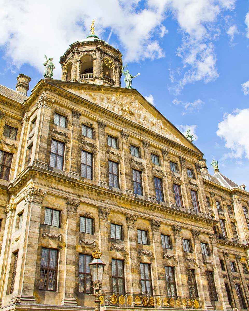 Looking up at the Royal Palace in Amsterdam Netherlands