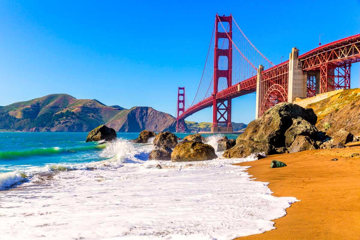 San Francisco Golden Gate Bridge Marshall beach California in the United States