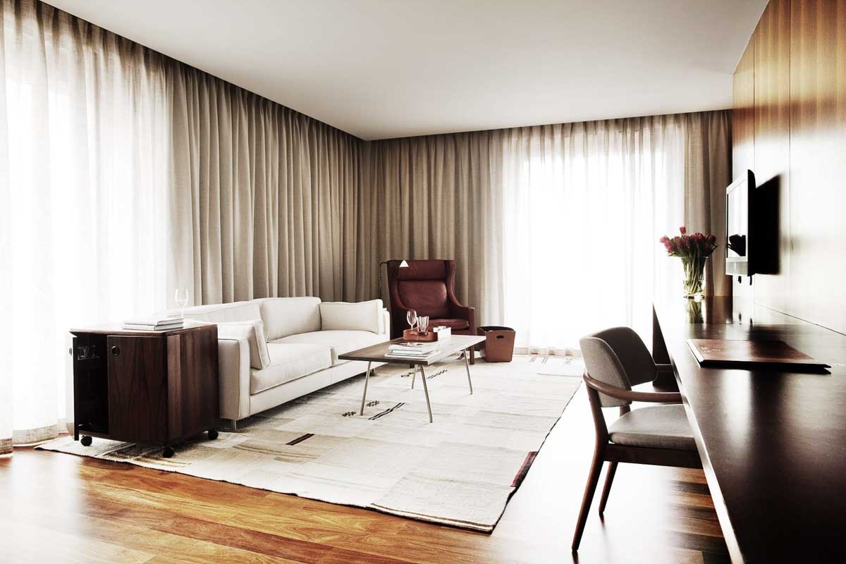 Sitting area in a hotel room at the Square Nine Hotel Belgrade