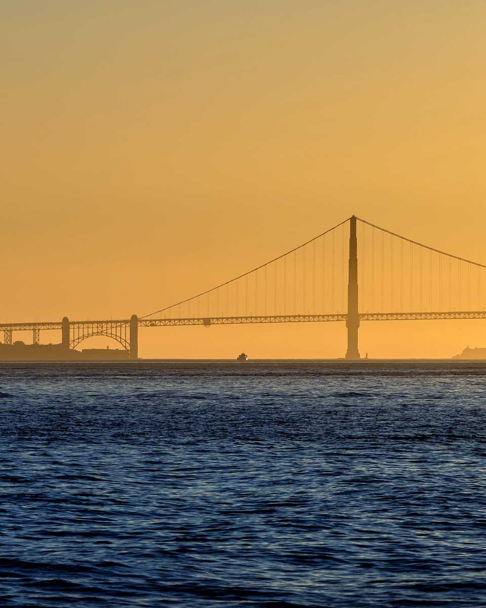 Sunset over the Golden Gate Bridge seen on a tour in San Francisco