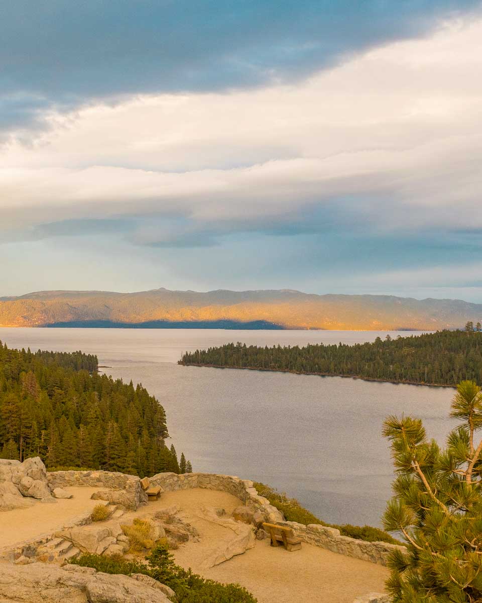 Sunset view from Emerald Bay Lookout in Lake Tahoe