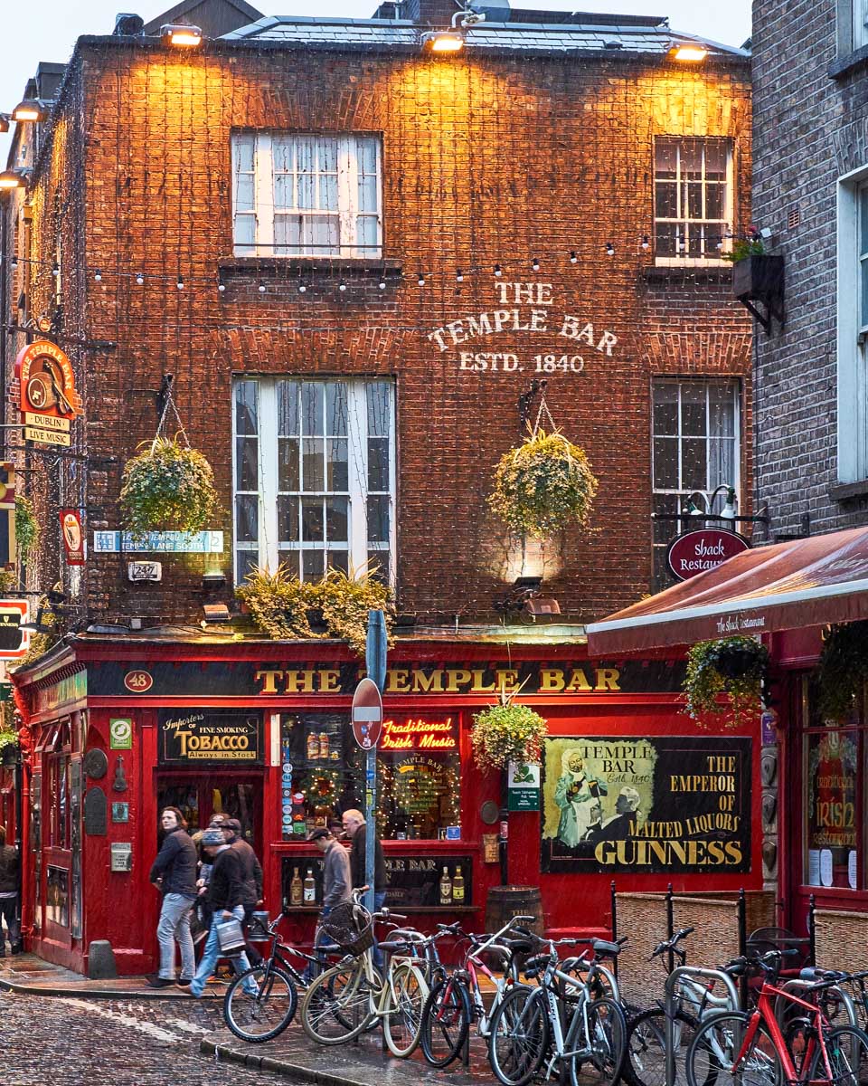 Temple Bar on a rainy day in Dublin Ireland
